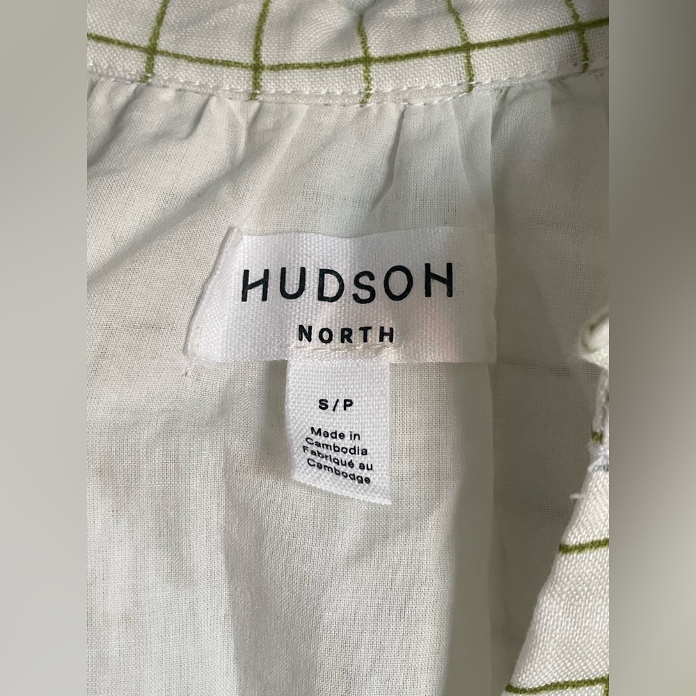 Cottagecore Picnic Linen Tiered Dress Hudson North Small White Plaid - Picture 5 of 13